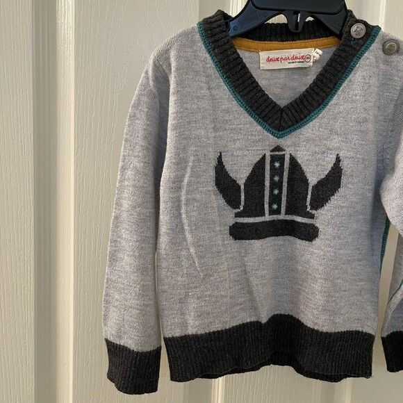DEUX PAR DEUX Boys Pullover Sweater Like a Viking Gray Wool Angora SZ 18 Months - Picture 6 of 11